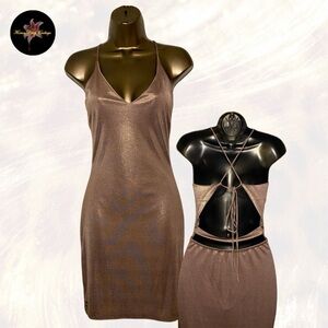 Sabora Bronze Metallic Open Back Bodycon Dress